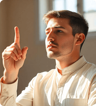 A person making a teaching gesture